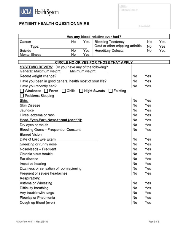 UCLA Health System Questionnaire