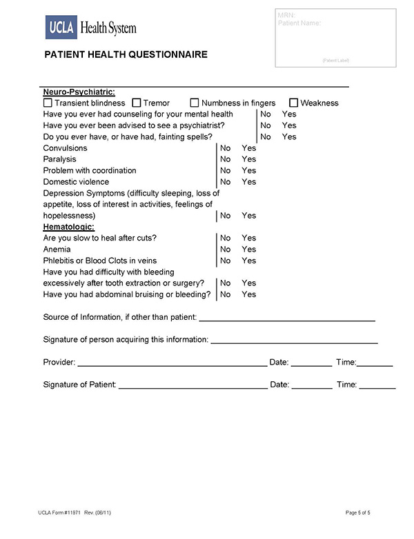 UCLA Health System Questionnaire